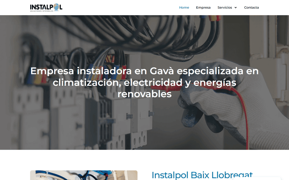 Página de inicio de Instalpol, empresa instaladora de electricidad, climatización y energía solar en el Baix Llobregat.