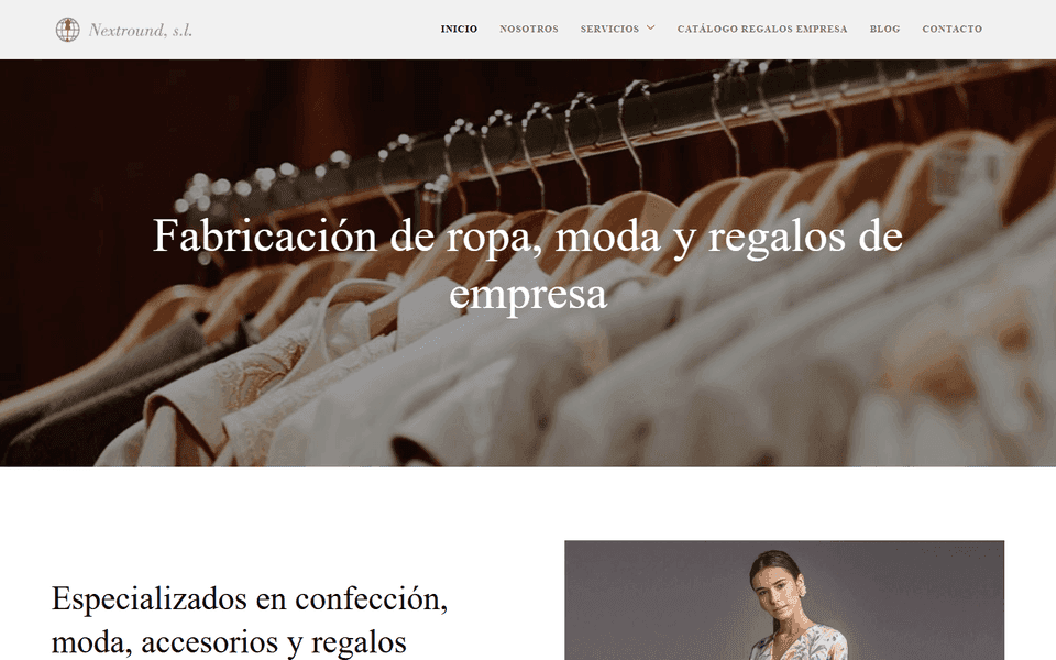 Página de inicio de Nextround, empresa de fabricación textil corporativa y regalos de empresa.