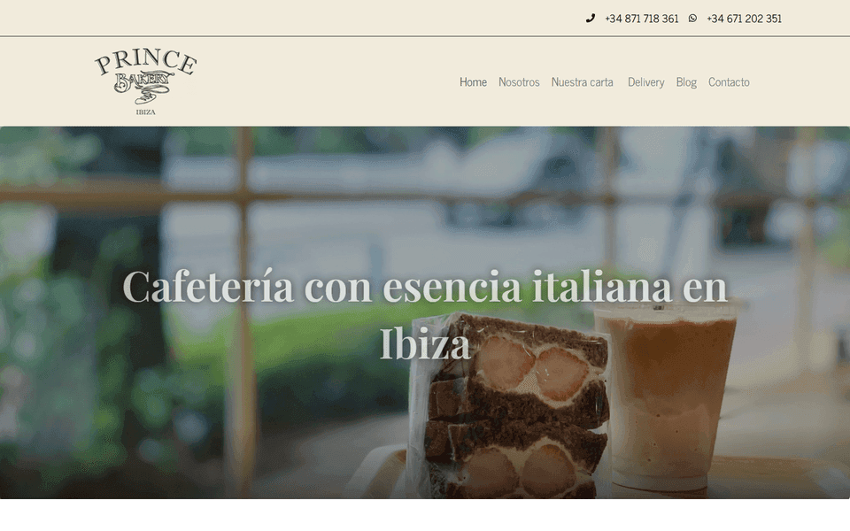 Página de inicio de Prince Bakery, panadería y cafetería de inspiración italiana en Ibiza.