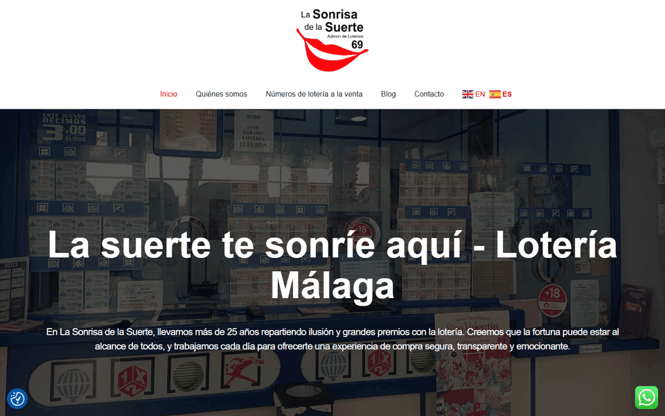 Página de inicio de La Sonrisa de la Suerte, administración de loterías en Málaga.